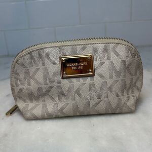 Michael Kors Cosmetic Bag Coated Canvas Signature Logo Travel Case